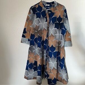 Zuri Kenya 100% Cotton Blue, White and yellow  Floral Dress Size XL